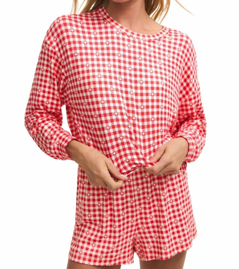 NEW Z SUPPLY bisous gingham pajama long sleeved set in kiss me red
